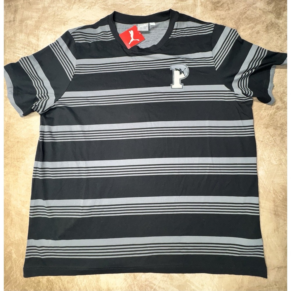 Puma Men's Squad Stripe Black Logo Crew Neck T-Shirt Size XXL 100% Cotton NWT